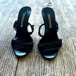 Vintage Manolo Blahnik black lace kitten heel slides size 38.5